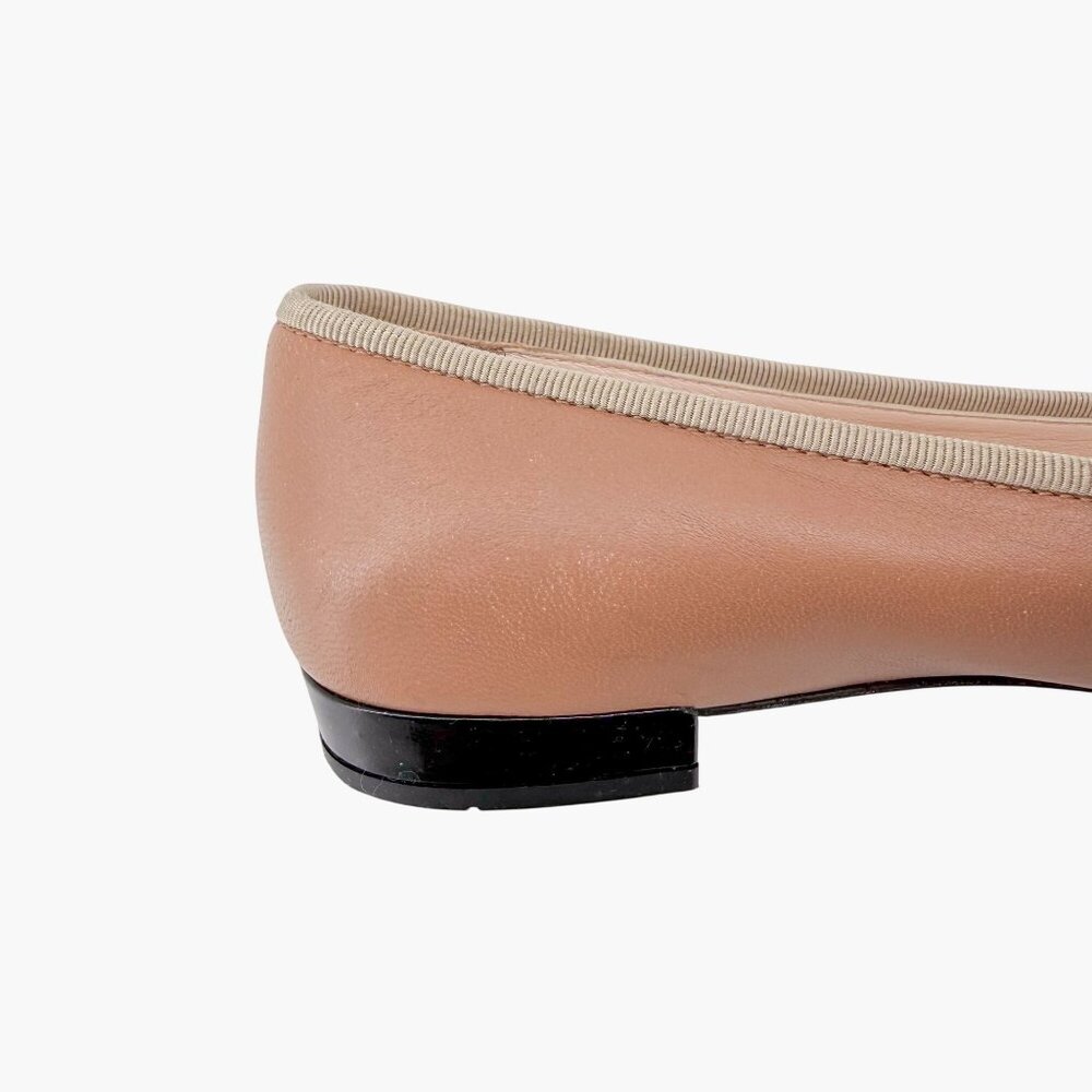 Prada Beige Black Cap Toe Logo Ballet Flats Leather Size 38 US 8 Women Two Tone - Picture 12 of 15